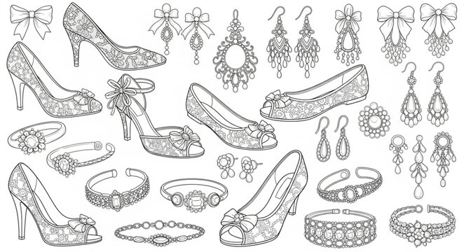 Collection of Ornate and Jeweled Footwear and Accessories.