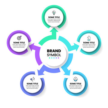 Infographic template. 5 arrows with circles and icons