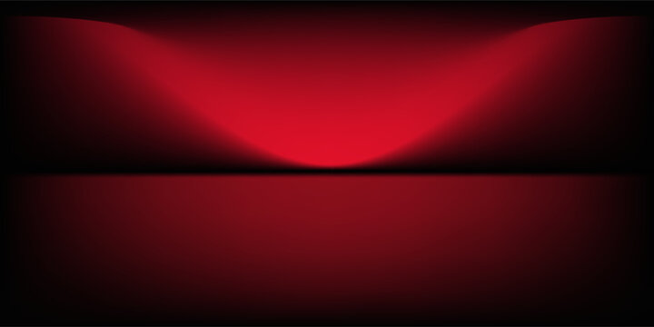 Red studio background. Abstract limbo podium studio room. Dark red gradient wall floor and spotlight scene. Showcase, promotion display. Vector stage mockup illustration,eps.10