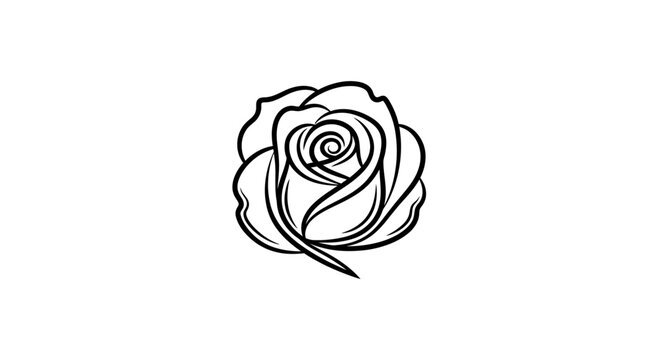 Minimalist black line art drawing of a single rose flower