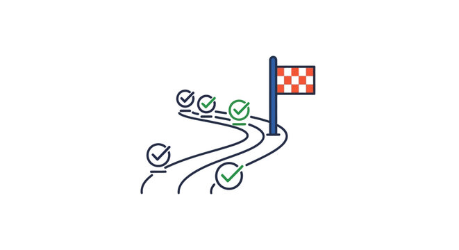 Checkmarks racing to finish line flag.