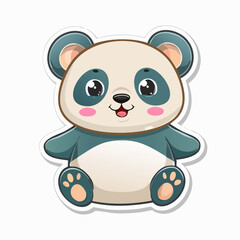 Naklejka premium A cute cartoon panda sticker with a happy expression sitting on a white background with a playful mood.