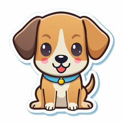 Fototapeta premium A cute cartoon dog with a blue collar and yellow tag sitting on a white background with a cheerful expression.