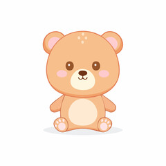 Fototapeta premium A cute cartoon bear with a peach-colored body and white markings sits on a plain white background with a friendly expression.
