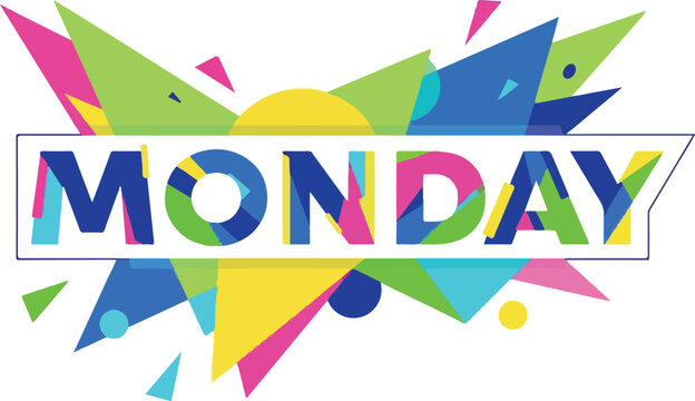 Bright and modern illustration with the word Monday, featuring a playful arrangement of colorful geometric forms, inspiring a positive start to the week