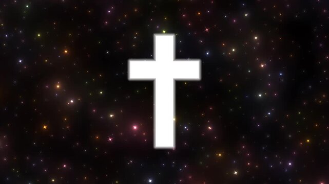 A bright holy orthodox cross glowing in the cosmic background