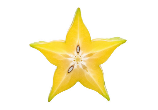 A yellow starfruit with green edges