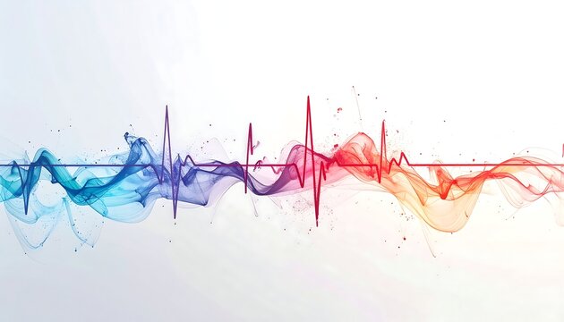 A medical visualization showing a pulse, represented by colorful smoke or wisps, against a gradient background