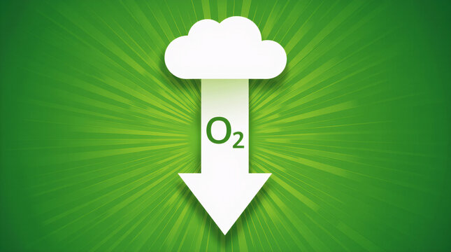 Conceptual image showing CO2 reduction with a downward arrow on a green background. Represents decarbonization, climate action, sustainability, reduced emissions, and environmental protection.