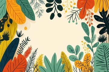 Fototapeta premium selective focus floral artwork with stylized exotic plants colorful hand-drawn look