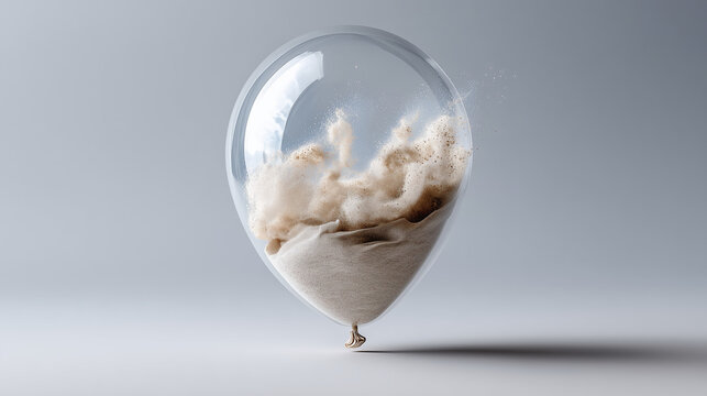 Transparent Balloon Filled with Fine Sand Slightly Deformed by Gravity on Clean Background

