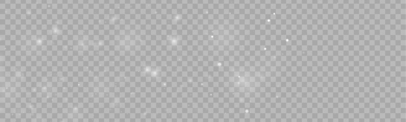 Fototapeta premium Sparkle glitter dust glow particle shimmer twinkle highlights flare stardust. White snowfall winter wind snowflake light bokeh. Magical festive sparks glare lens flare. PNG vector illustration.