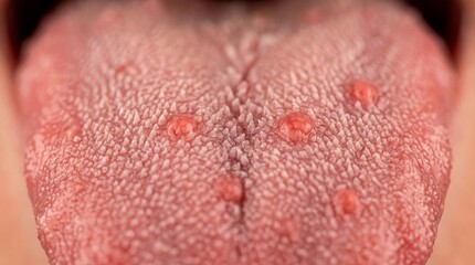 Fototapeta premium Extreme macro human tongue close up showing papillae texture anatomical detail medical study