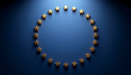 Europe Day celebration with a circle of golden stars on a deep blue background, symbolizing unity and collaboration