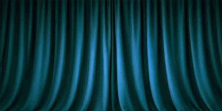 Abstract a dramatic and opulent backdrop, featuring the deep and rich folds of a regal, teal curtain. A symbol of anticipation.