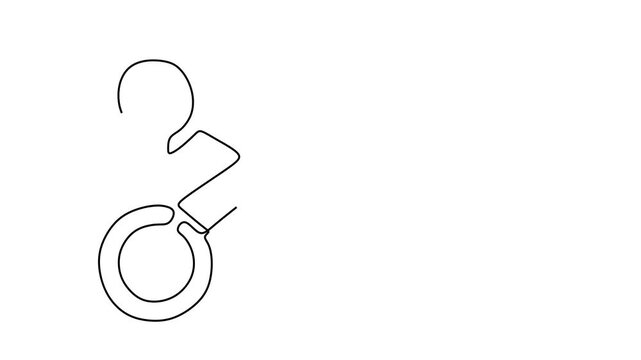 Animated self drawing of continuous line draw of  Simple black and white line drawing of scissors.  Full length one line animation. 4K	