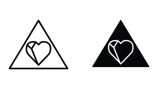 Contrast of heart symbols within triangular shapes using different background colors.