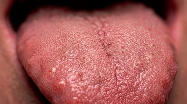 Extreme macro human tongue close up showing papillae texture anatomical detail medical study