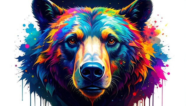 Colorful Bear Portrait - A Vibrant Display of Wildlife Art.