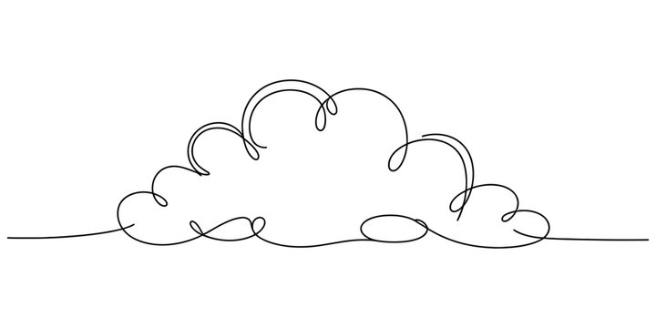 A single continuous line drawing of a fluffy cloud shape isolated on a plain white background Vector, illustration
