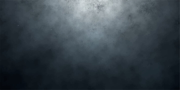 A dark vintage grunge metal wall texture featuring a gray pattern of smoke and steam against a black night sky backdrop with dim light hitting the old surface
