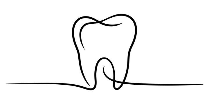 Minimalist single continuous line drawing of a human tooth silhouette on a plain white background Vector, illustration