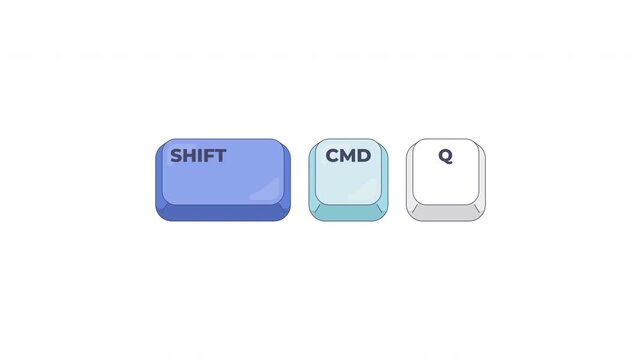 Shift CMD Q keyboard shortcut keys animation. Log out from account. System exit. Session management. Logout. Animated hotkey combo buttons click for pc, laptop. 4K video. Computer press action