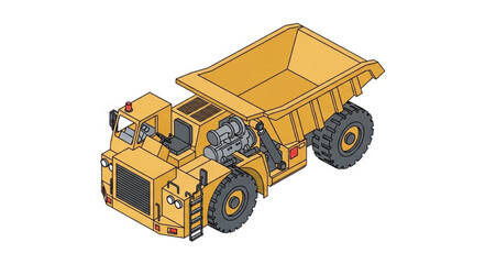 Isometric Illustration of a Yellow Mining Dump Truck. © Putra