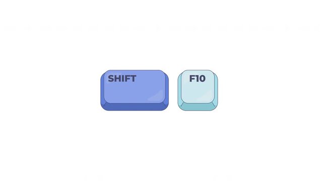 Shift F10 keyboard shortcut keys animation. Context menu. Alternative to right mouse click. Accessibility tool. Animated hotkey combo buttons click for pc, laptop. 4K video. Computer press action