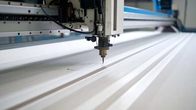 CNC Machine Cutting White Material in Factory Production