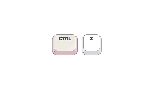 Ctrl Z letter keyboard shortcut keys animation. Undo last action in application and text editor. Command reversal. Animated hotkey combo buttons click for pc, laptop. 4K video. Computer press action