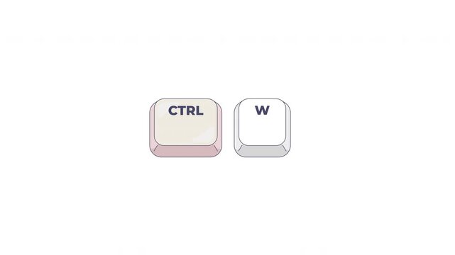Ctrl W letter keyboard shortcut keys animation. Close current tab and document. Application window shut down. Animated hotkey combo buttons click for pc, laptop. 4K video. Computer press action
