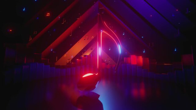 4K seamless VJ loop with a glowing central music note and concentric rings for karaoke, music festivals, stage screens and for LED video walls