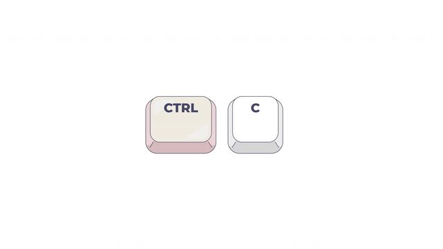 Ctrl C letter keyboard shortcut keys animation. Copy selected text and file to clipboard. Editing function. Animated hotkey combo buttons click for pc, laptop. 4K video. Computer press action