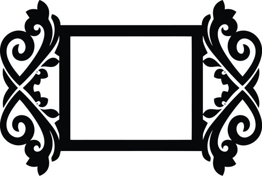 Rectangular frame with ornate scrollwork on sides, elegant design.