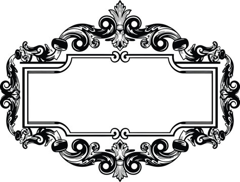 Elegant victorian horizontal border ornament frame with decorative baroque scrolls and filigree elements.