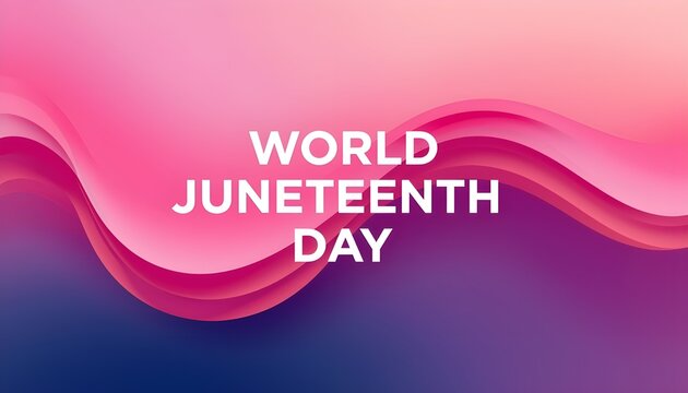 A vibrant graphic design celebrating World Juneteenth Day with a pink and purple background