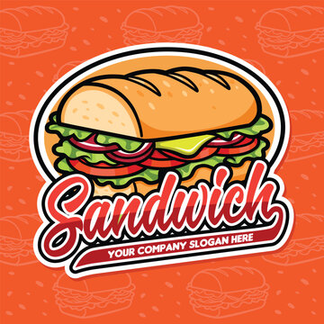 Bold Outlined Sub Sandwich Logo, 2D Vector Illustration for Restaurants and Food Trucks