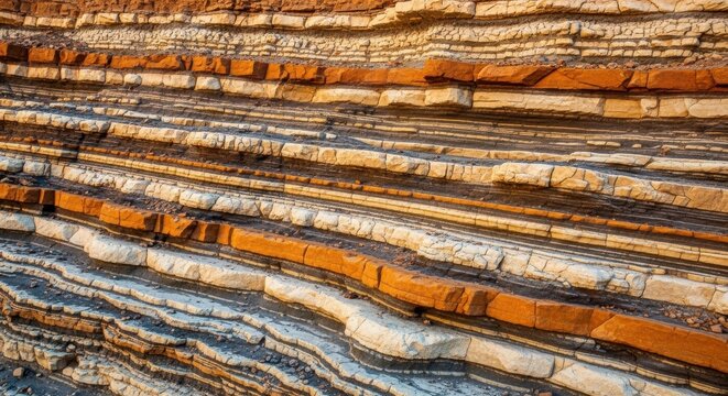 Detailed layers of sedimentary rock formations showcase geological history and earth's natural patterns