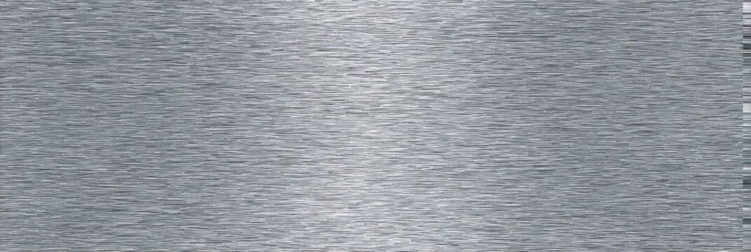 A horizontal brushed metal texture with a silver-gray finish and fine linear patterns. The surface shows a subtle vertical highlight reflecting light across the metallic grain.