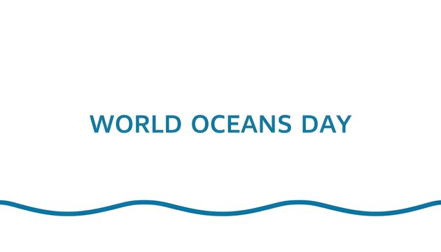 A World Oceans Day graphic with a wavy blue line on a white background