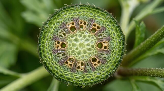 Cross-section of a plant stem, showing detailed cellular structure.