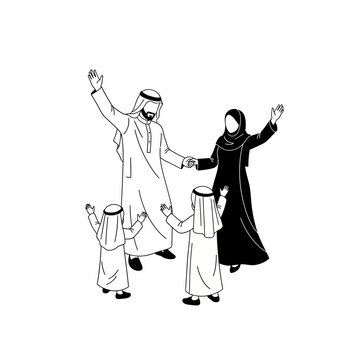 Middle Eastern family in traditional clothing.