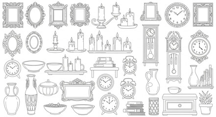 Fototapeta premium Collection of Vintage Decorative Elements and Furniture Sketches.