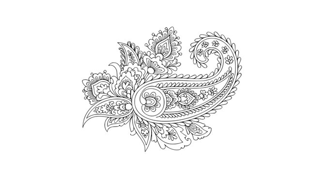 Traditional Kula Paisley Floral Outline Vector Illustration