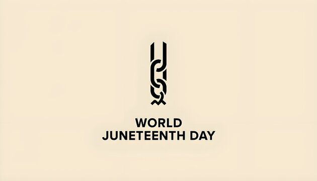 A logo for World Juneteenth Day with a stylized design on a beige background