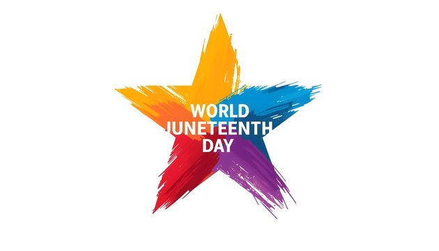 A colorful star graphic celebrating World Juneteenth Day with vibrant brush strokes