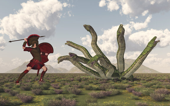 Herakles k&auml;mpft mit der Hydra