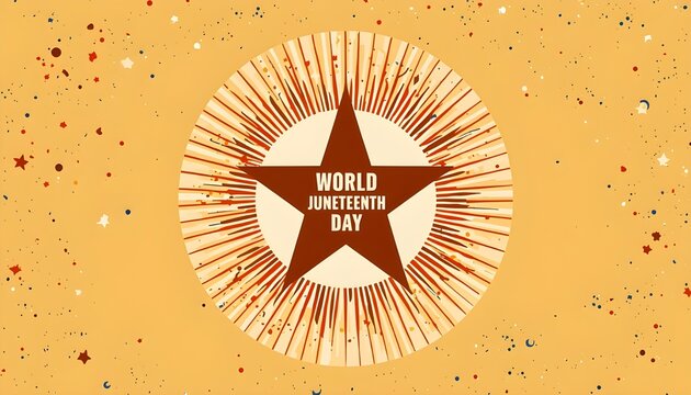 A vibrant illustration celebrating World Juneteenth Day with a star and sunburst design on a colorful background