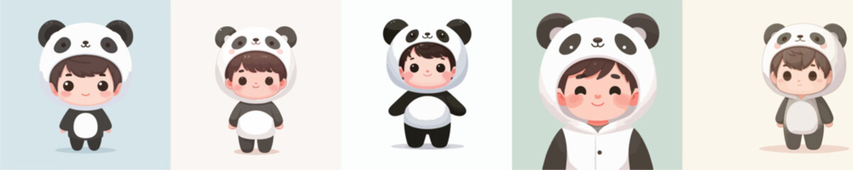 Obraz premium cute little boy wearing panda costume vector